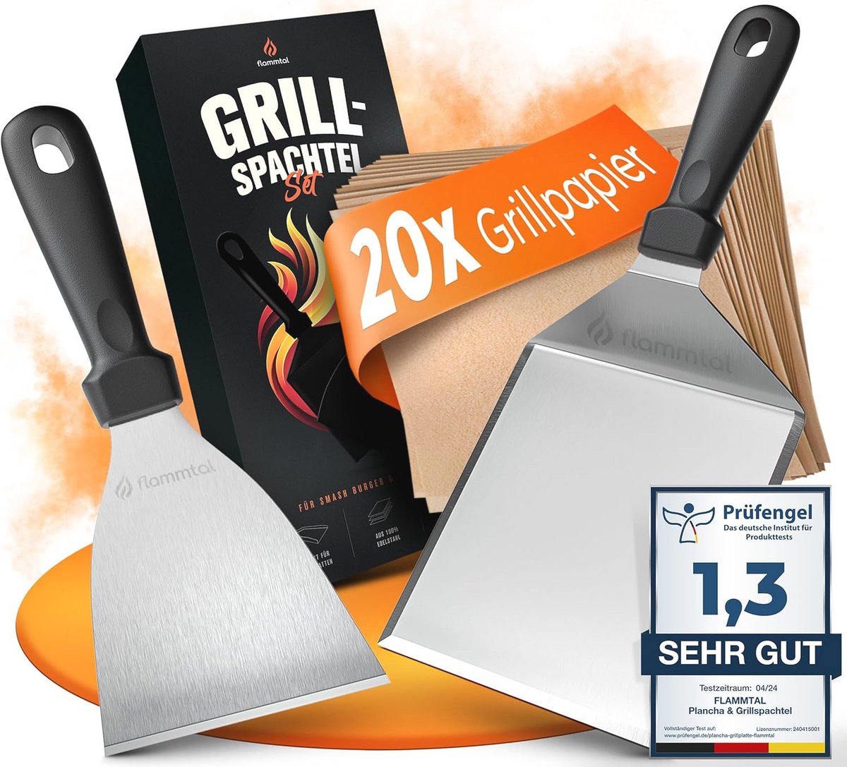 Smash Burgerset met 20 stuks hamburgerpapier en grillspatelset van roestvrij staal