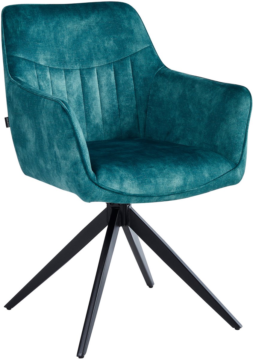 Colenis® - New Yade Eetkamerstoel - Set Van 2 - Petrol - Adoré Velvet- Industrieel - 180° - Draaistoel