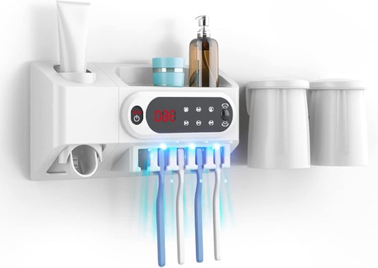 Elektrische tandenborstelhouder, uv-sterilisator met tandpastadispenser voor badkamerwand, houder voor tandenborstels en tandpasta