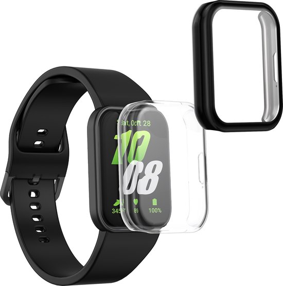 Foto: Kwmobile 2x smartwatch hoes geschikt voor samsung galaxy fit 3 hoesje siliconen sporthorloge cover activity tracker case in transparant zwart