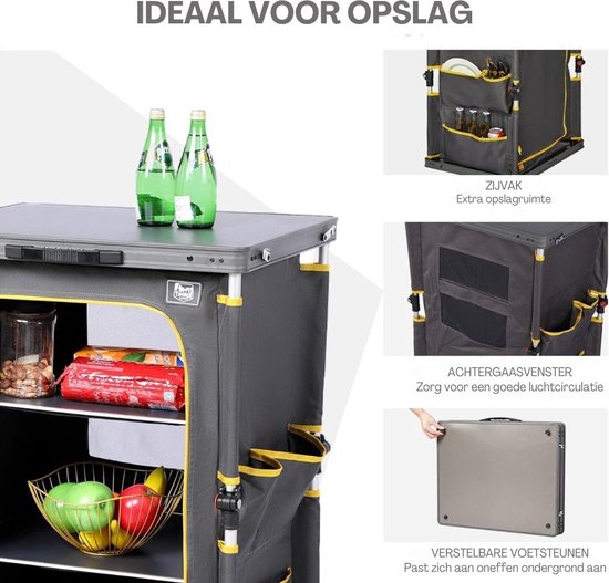 Campingkeuken - Kampeerkast - Kampeerkeuken Met Opbergvakken - Camping Keuken Met Kooktafel - Campingkast Opvouwbaar - Keukenkastje - Keukenkast voor Camperen - 60 x 50 x 80 cm - Grijs van Camp — afbeelding 4