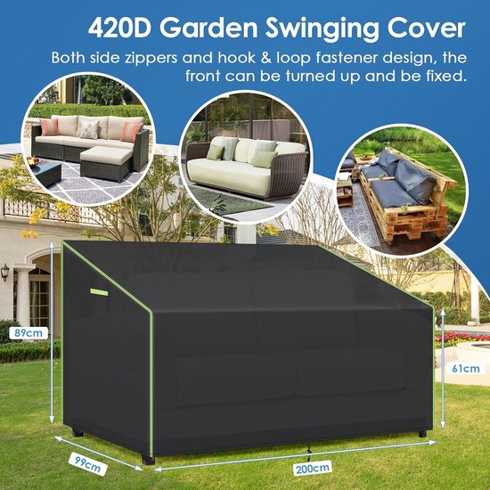 Housse De Banc De Jardin Imperméable En Tissu Oxford - Protection Contre La Pluie, Soleil, Poussière (2 Places)