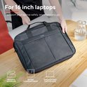 Zwarte laptoptas voor 16 inch laptops, met gewatteerde binnenkant en extra vak.