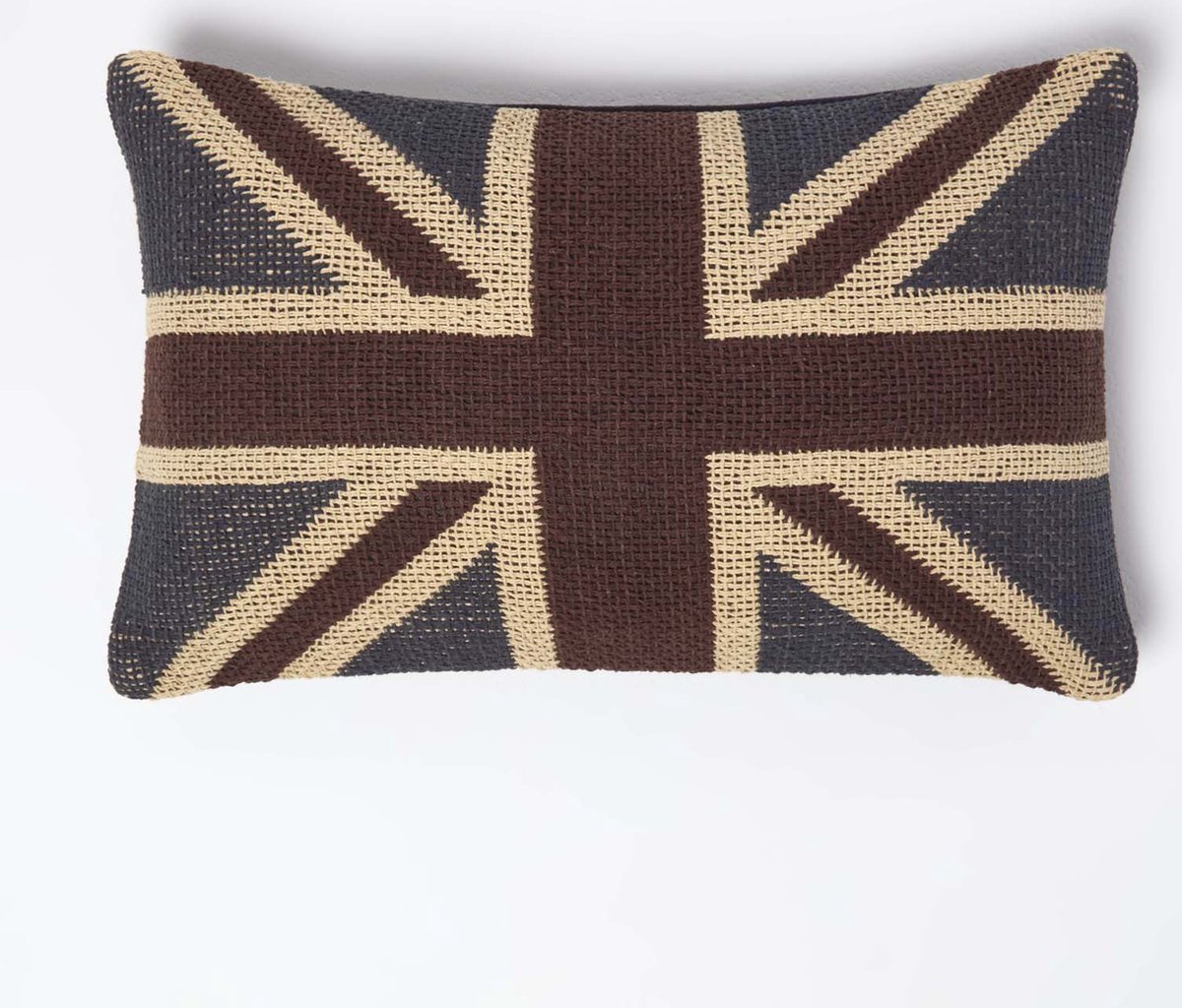 Homescapes Jacquard Union Jack kussenhoes 30 x 50 cm donkerblauw, roestrood, crème
