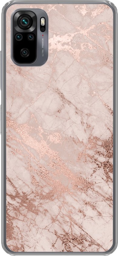 Telefoonhoesje Geschikt voor Xiaomi Geschikt voor Redmi Note 10 hoesje - Marmer print - Roze - Luxe - Marmer printlook - Glitter - Design - Siliconen Telefoonhoesje Telefoonhoesje