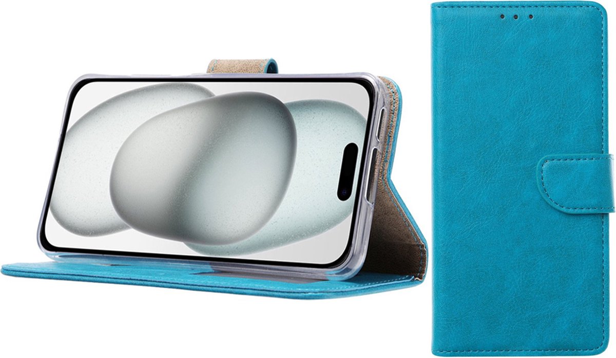 BixB Hoesje Geschikt voor iPhone 15 – portemonnee bookcase met pasjeshouder - Blauw