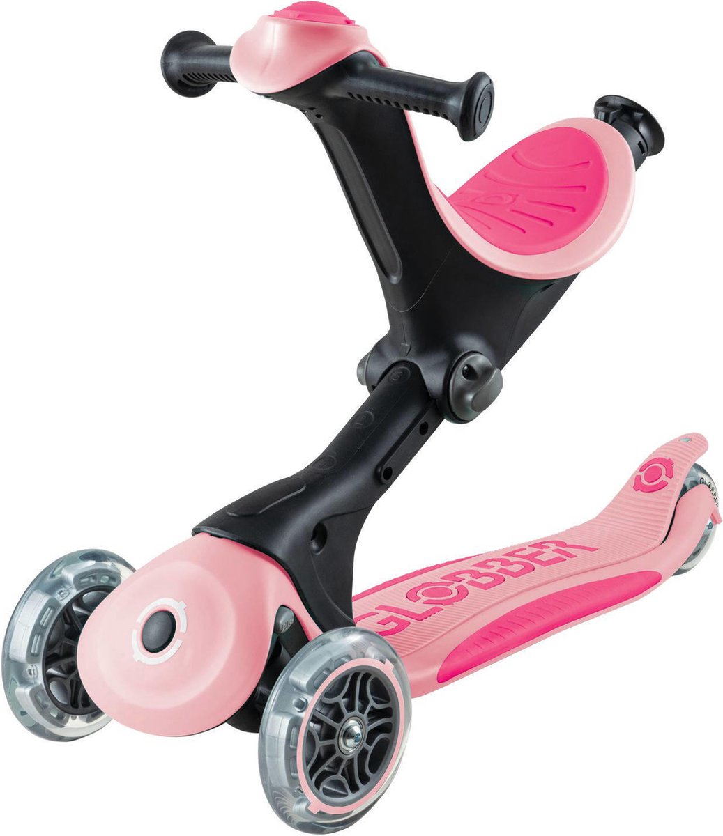 Bol.com Meegroeistep - Globber Go Up Deluxe Flash Lights Pastel Pink - roze - lichtgevende wielen - met duwstang - in hoogte ver... aanbieding