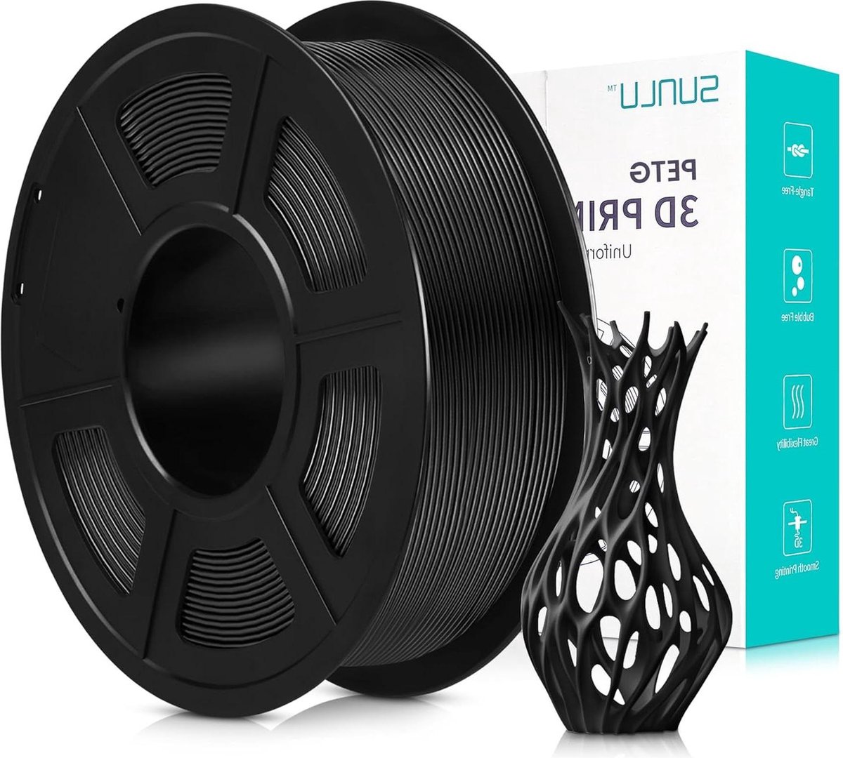 3D Printer Filament PETG Black 1.75mm 1KG Spool - Dimensional Accuracy +/- 0.02 mm - 1 kg (2.2lb)