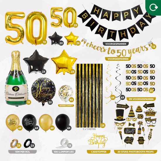 Fissaly 50 Jaar Sarah & Abraham Verjaardag Decoratie Versiering – Ballonnen – Jubileum Man & Vrouw - Zwart en Goud