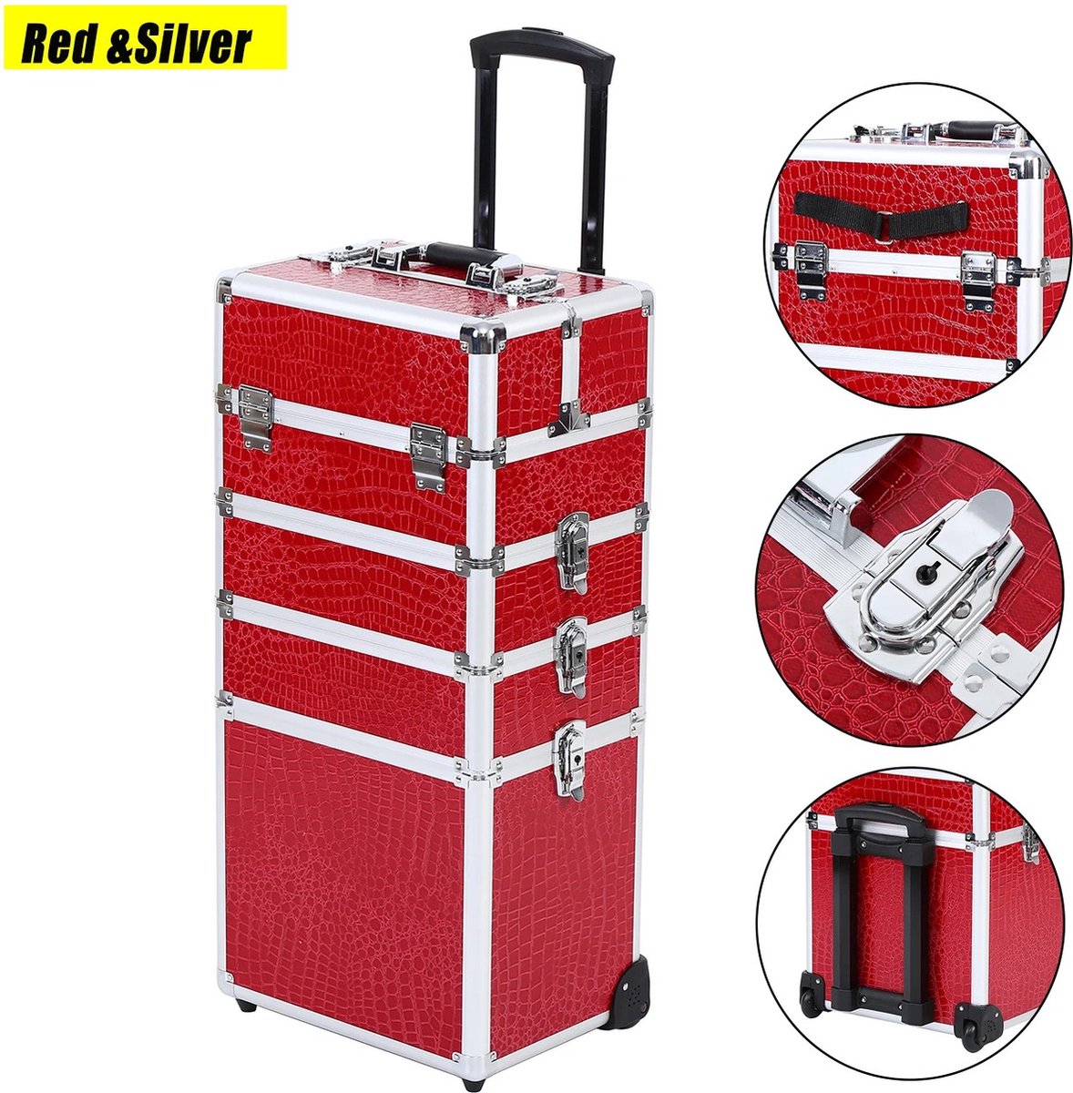 Roxana Make Up Trolley Make Up Koffer Met Wielen Rood 4 In 1 Cosmetica