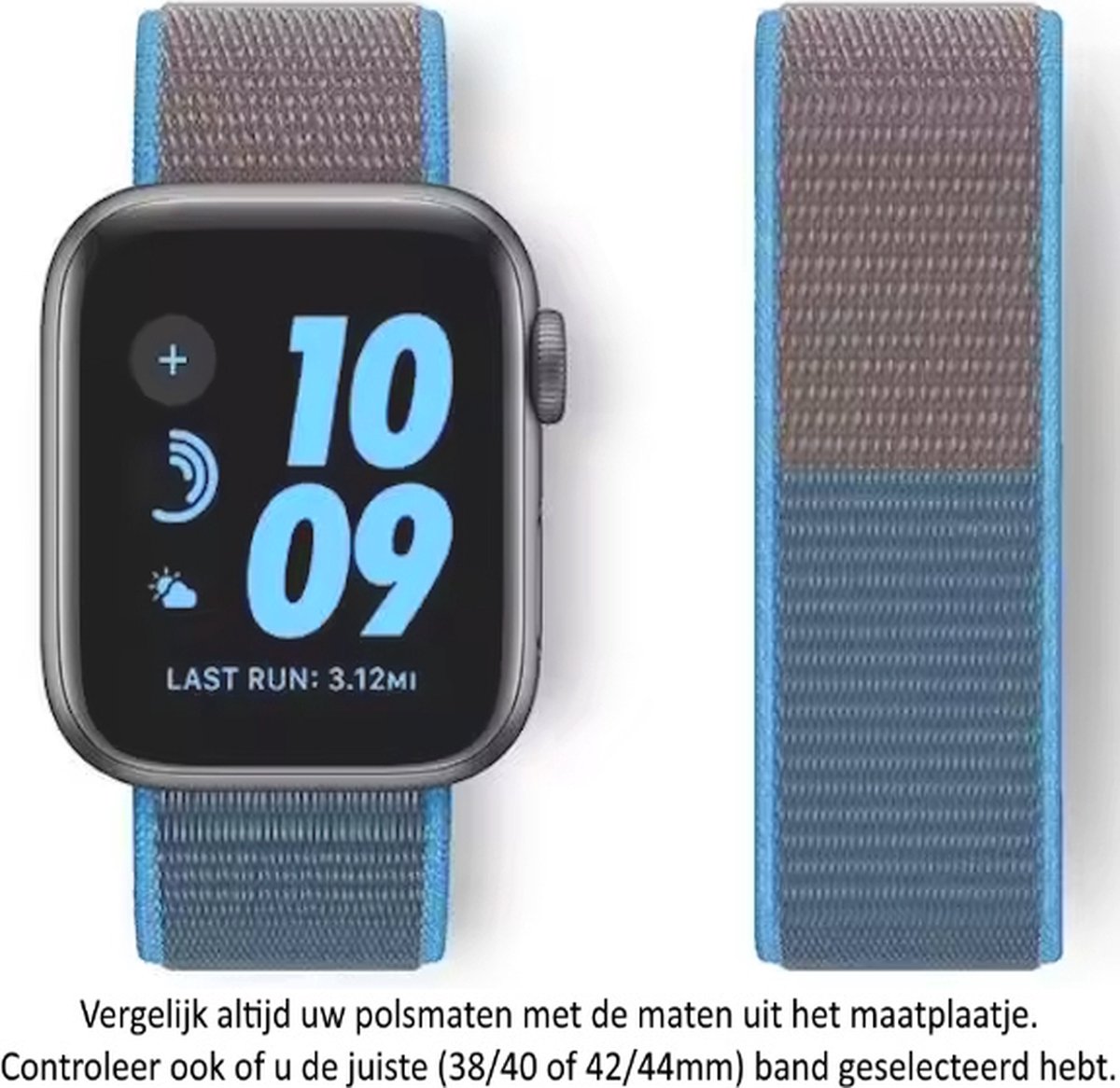 Blauw / Grijs / Bruin Nylon Horloge Bandje Geschikt voor Apple Watch 1, 2, 3, 4, 5, 6, 7, 8, SE, 42mm, 44mm & 45mm "Mannenbreedte" Series - Zacht Geweven Nylon - 42 mm, 44 mm en 45 mm - Maat: zie maatfoto