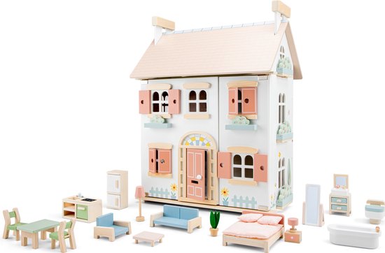 Woet® Houten Poppenhuis met Meubels - FSC Woet® Houten Poppenhuis met Meubels - FSC