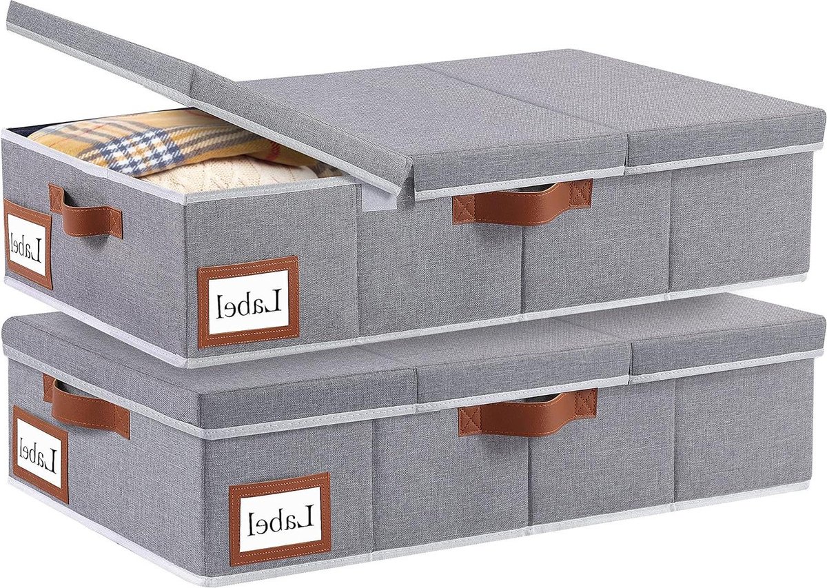 Opbergdozen voor onder bed - Opvouwbare opbergtas met deksel - Grijs - 2 stuks