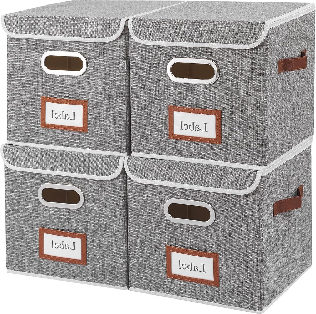 Opvouwbare opbergdozen met deksel - Set van 4 - Grote vouwdoos - Grijs