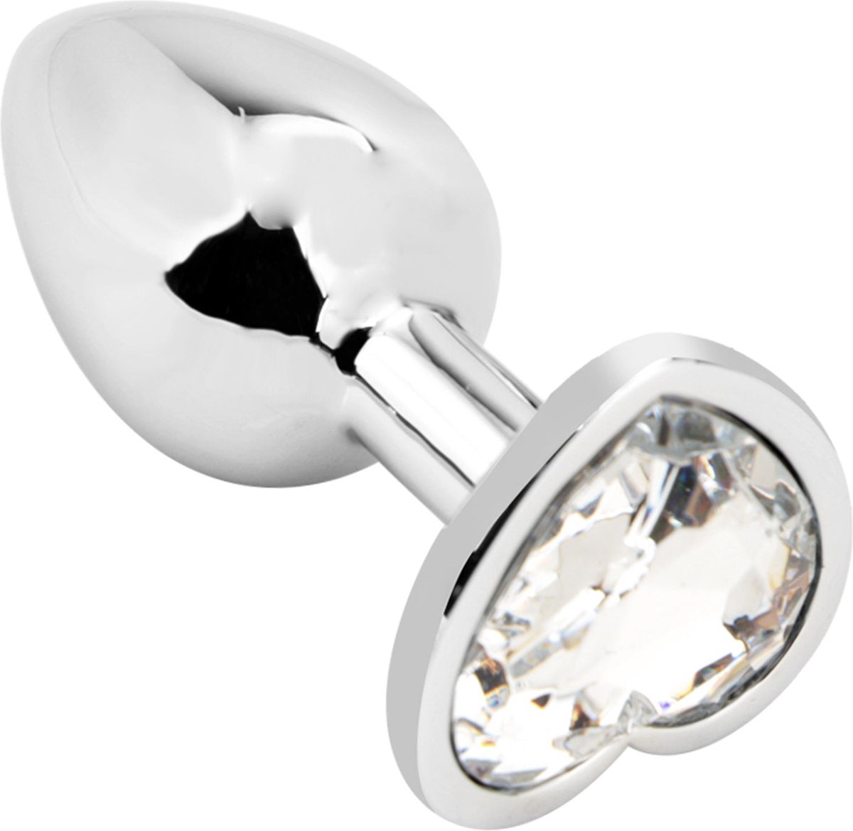 PLGZ - Hartvormige Metalen Buttplug - Zilver- Witte Siersteen - Verkrijgbaar in 3 maten Medium