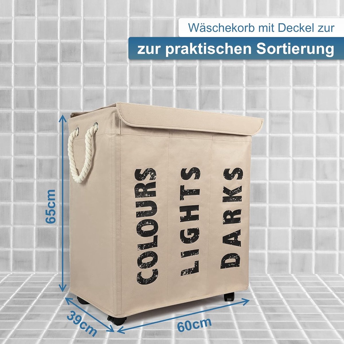 Goedkoopste Osoltus Wasmand, sorteerder met deksel en wielen, badorganizer, wasmand, badkamer, sorteersysteem, zand