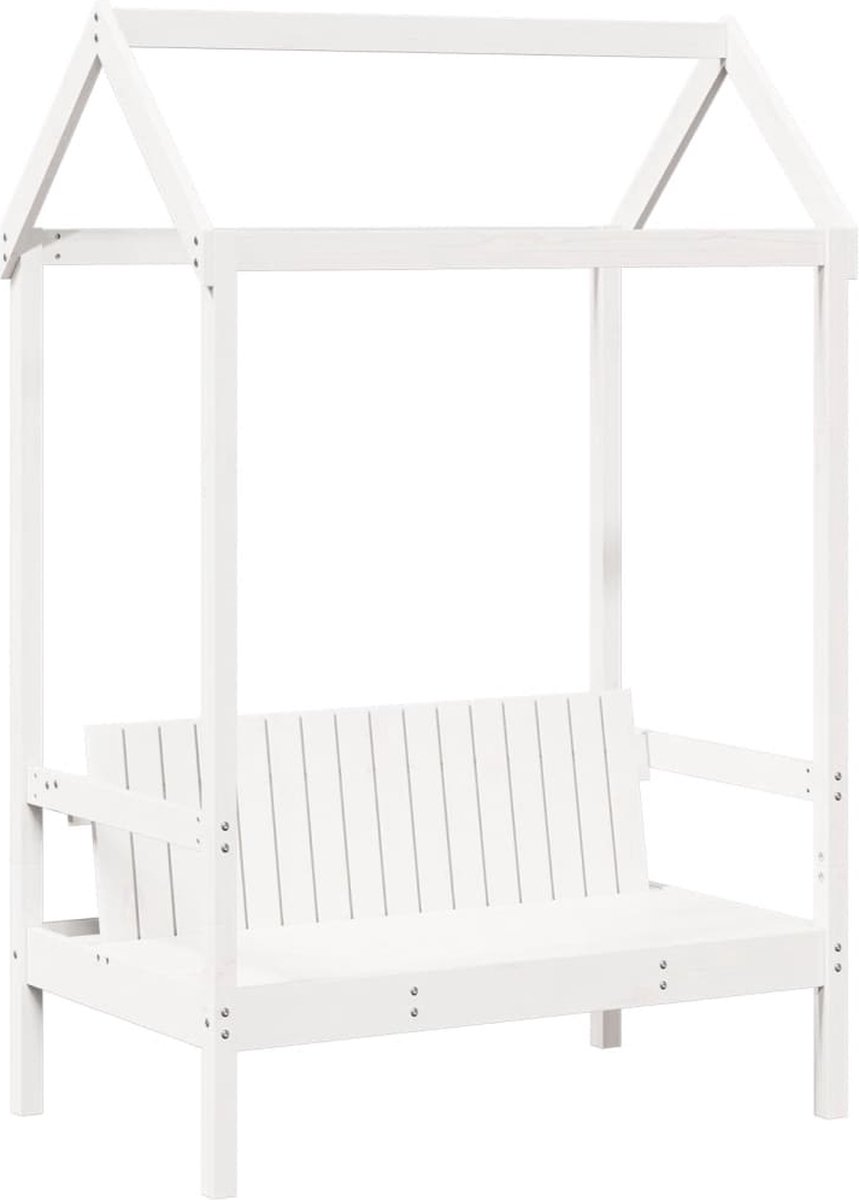 VidaXL Bank met dak 117 5x70x176 5 cm massief grenenhout wit