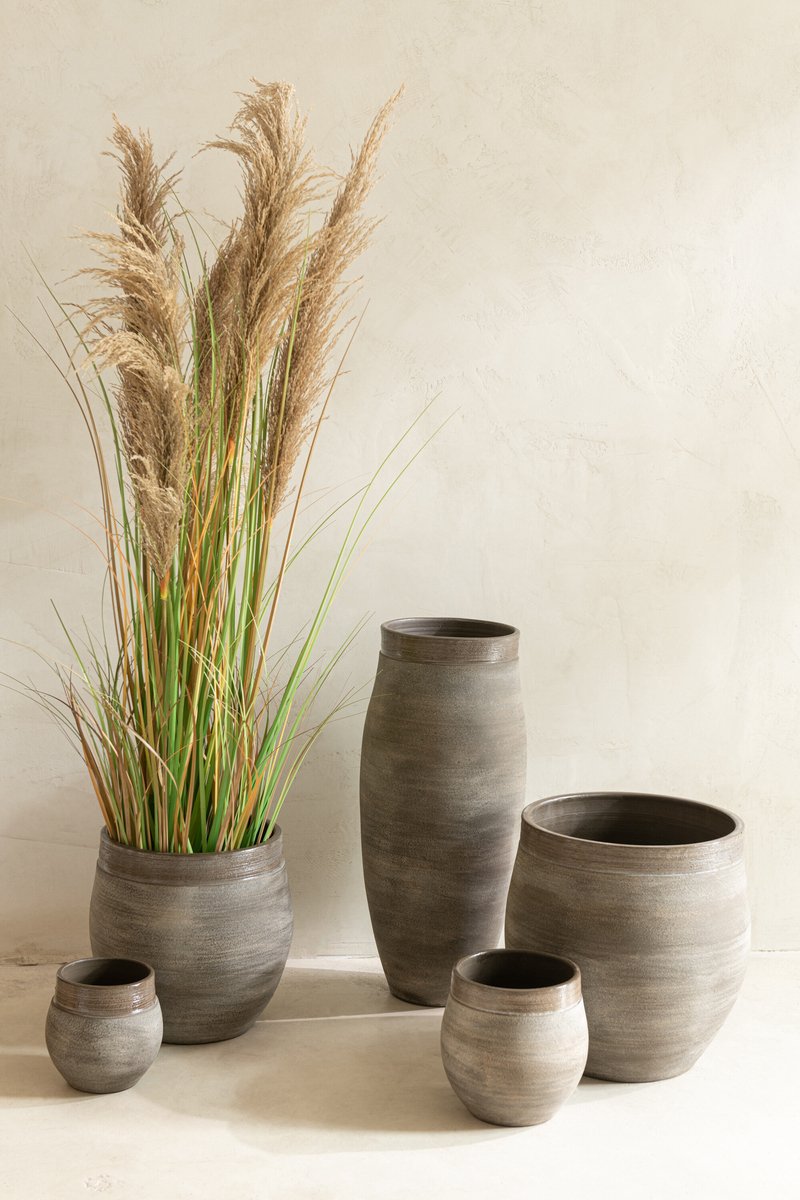 J-Line decoratie pampas Gras 5 Koppen in pot - pvc - groen/beige - small
