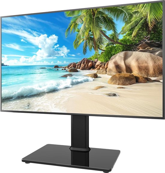 Hemuduplus Universele draaibare TV-standaard/tafel voor TV's van 40 tot 86 inch, 110 graden draaibaar, 5 niveaus in hoogte verstelbaar, zware gehard glazen voet