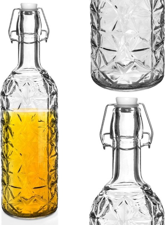 Kadax Universele fles met beugelsluiting, dichte beugelfles, vintage glazen fles, drinkfles, likeurfles, sapfles, 750 ml, 6 stuks