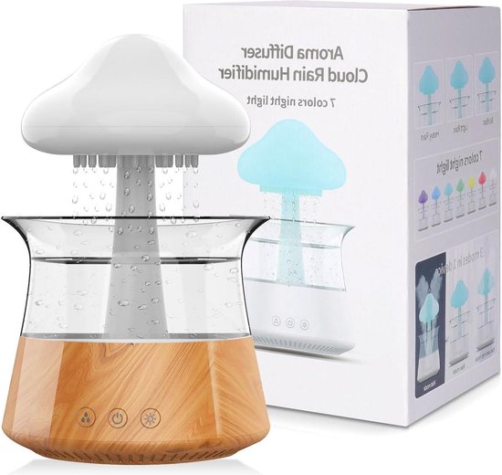 Luchtbevochtiger, regenbevochtiger, diffuser, 250 ml, essentiële oliediffuser met 7 kleuren LED-nachtlampje