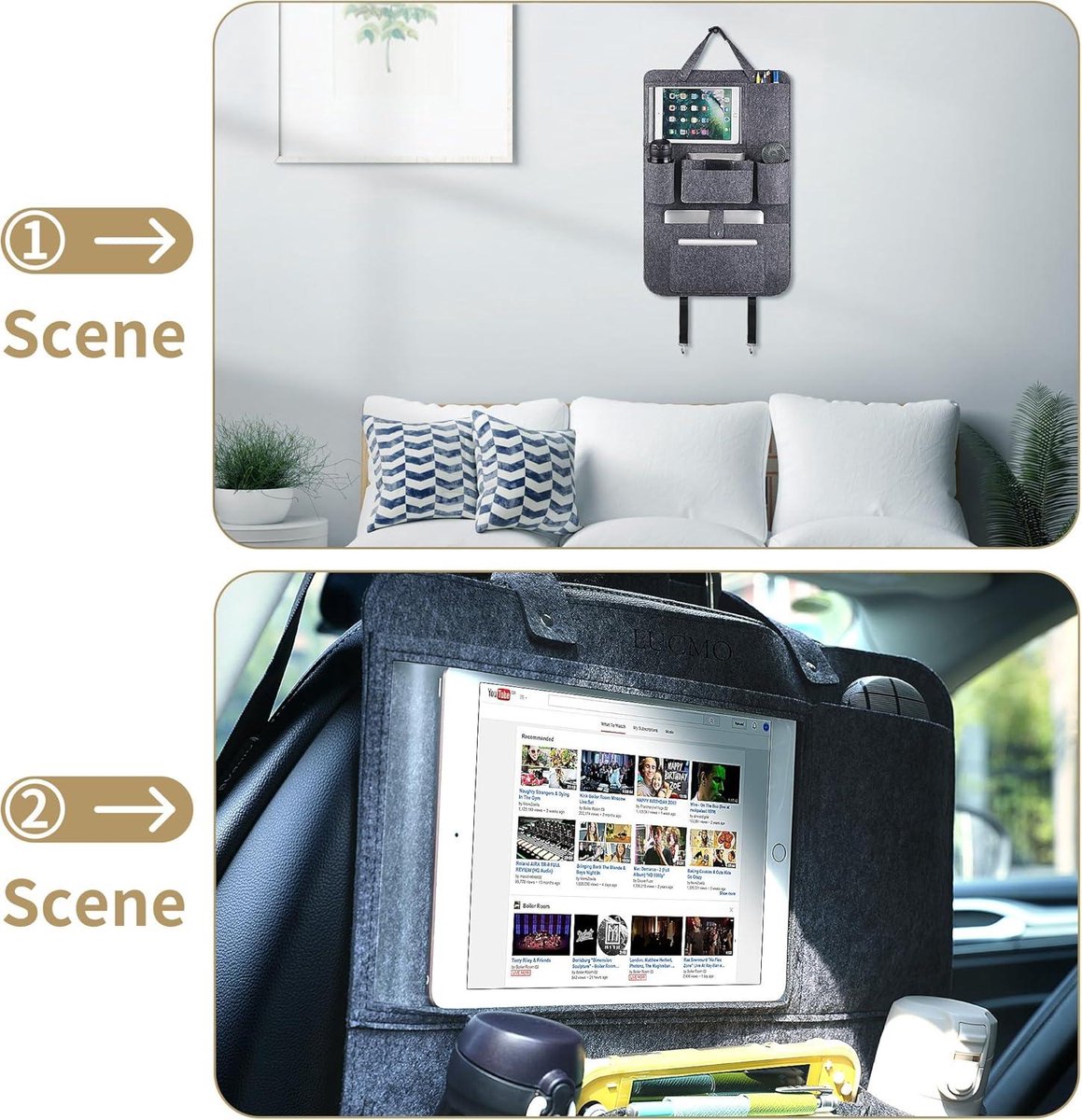 Rugleuningbescherming autostoelorganizer achterbank-organizer - tablet/telefoonopslag - waterdicht - multifunctioneel - autoopbergtas - veel zakken - html content nodig Auto organizer – foto 6