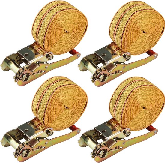 4x Spanband met ratel, 5 meter, 25mm, 800kg sjorband, eendelig, 1dlg