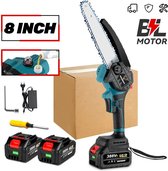 Mini-kettingzaag voor tuinsnijden, elektrisch, draadloos, met 2 x 2000 mAh, oplaadbare batterij, geleidingsplaat, 8 inch boomzaag, handzaag, boomsnijden in oranje