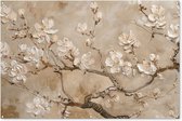Tuinposter 180x120 cm - Tuindecoratie Bloemen - Modern - Beige - Wit - Bloesem - Poster voor in de tuin - Buiten decoratie - Schutting tuinschilderij - Tuindoek muurdecoratie - Wanddecoratie balkondoek