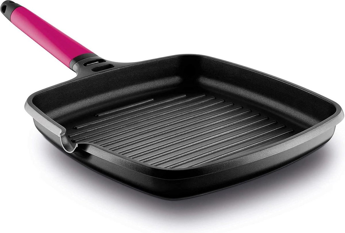 Induction Grill Pan - Afneembaar Handvat - Gegoten Aluminium - Roze - 27 x 27 cm