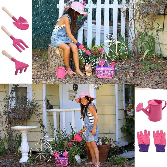 Kinder tuinset - Tuintas tuingereedschap voor kinderen - speelgereedschap met draagtas - sproeier - gieter - hark - schep - spaden - handschoenen - kinderzandbak strand kinder tuinset van Merkloos	 — afbeelding 4