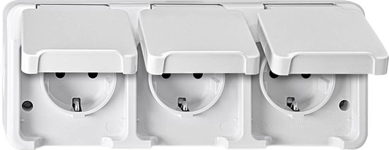 Schneider Electric 4074952 Aquastar Complete Prise murale avec terre de protection et couvercle à charnière anti-éclaboussures Blanc Polar triple