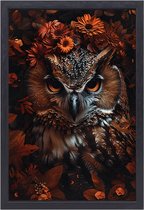 Uil wanddecoratie - Dier portret - Muurdecoratie Bloemen - Muurdecoratie landelijk - Canvas met baklijst - Woondecoratie canvas met baklijst 60x90 cm