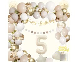 FeestmetJoep® 5 jaar verjaardag versiering & ballonnen - Beige & Goud