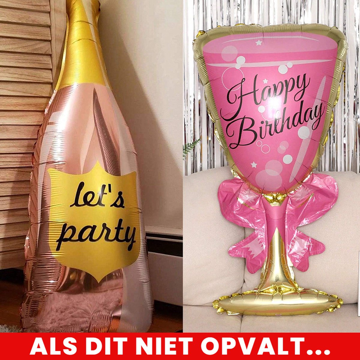 Allernieuwste.nl® SET Happy Birthday Folie Ballon Set Fles 106 cm en Glas 98 cm - Inclusief Ophangtape - XXL Verjaardag Feest Versiering Bruiloft Decoratie - SET **