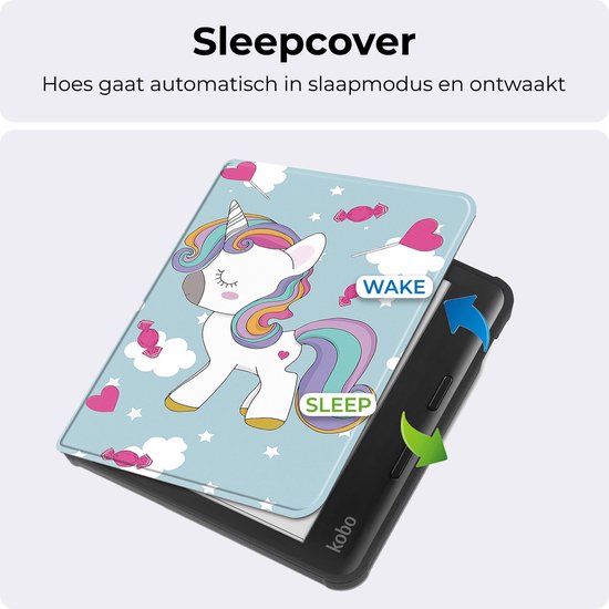 Hoesje Geschikt voor Kobo Libra Colour Hoesje Luxe Bescherm Case Met Screenprotector - Hoes Geschikt voor Kobo Libra Colour Hoes Book Cover - Eenhoorn van Hoesje  — afbeelding 5