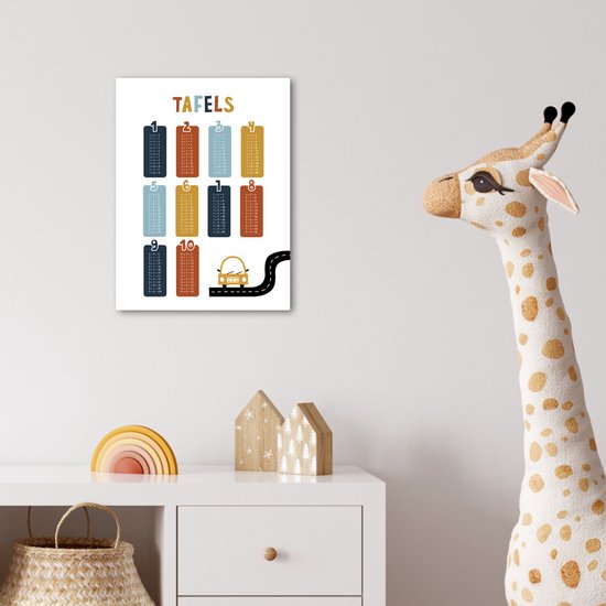 Peinture sur toile 30x40 cm - Décoration murale chambre d'enfant Tables de multiplication - Apprendre à compter pour les enfants - Pratique des chiffres - Chiffres - Voiture - Décoration murale - Accessoires de décoration de chambre pour garçons