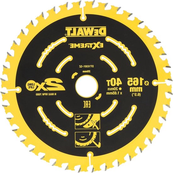 Foto: Cirkelzaagblad dt10301 165 20 mm 40 tanden wz tanden 18 tandhoek fijne sneden 1 stuk