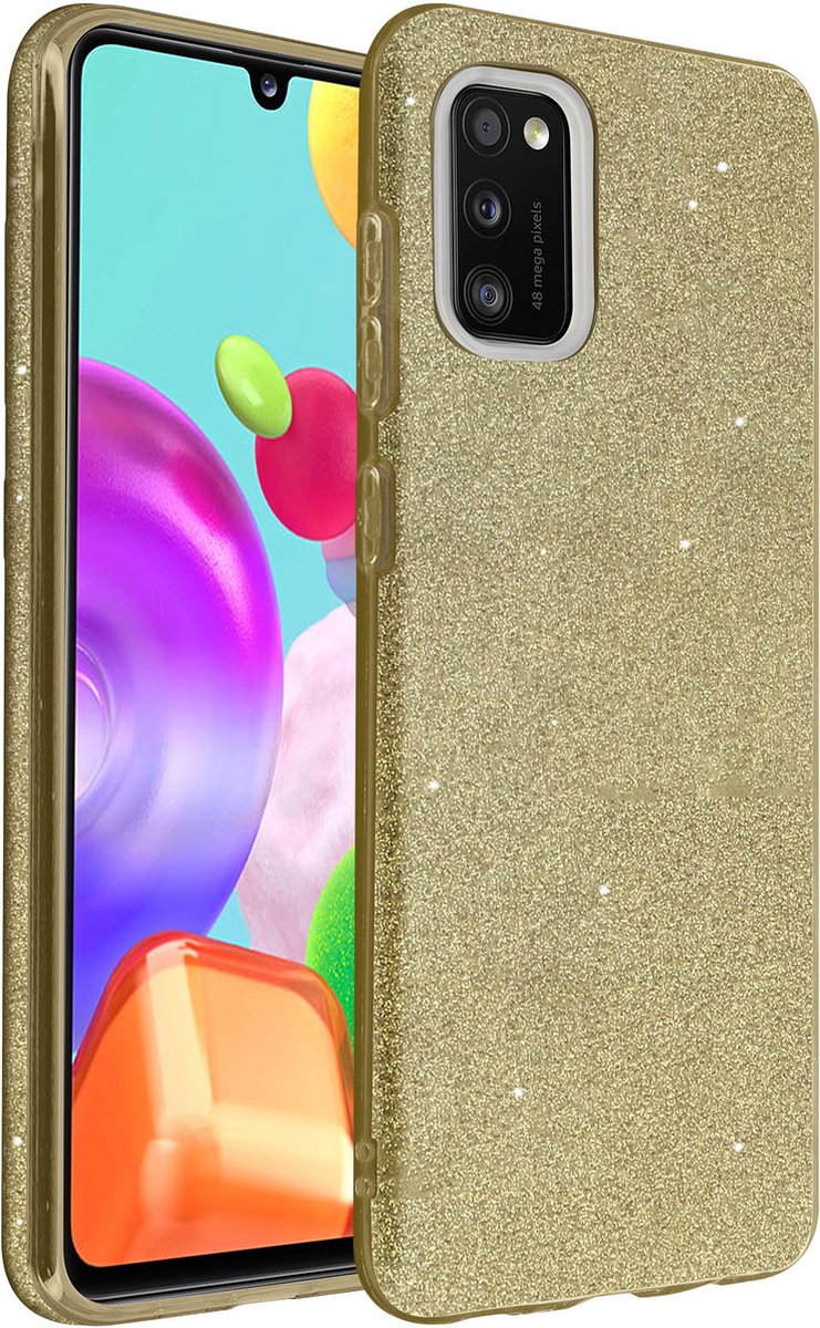 Avizar Geschikt voor Samsung Galaxy A41 Ring-Hoesje Bi-materiaal Video-steun rood, Goud