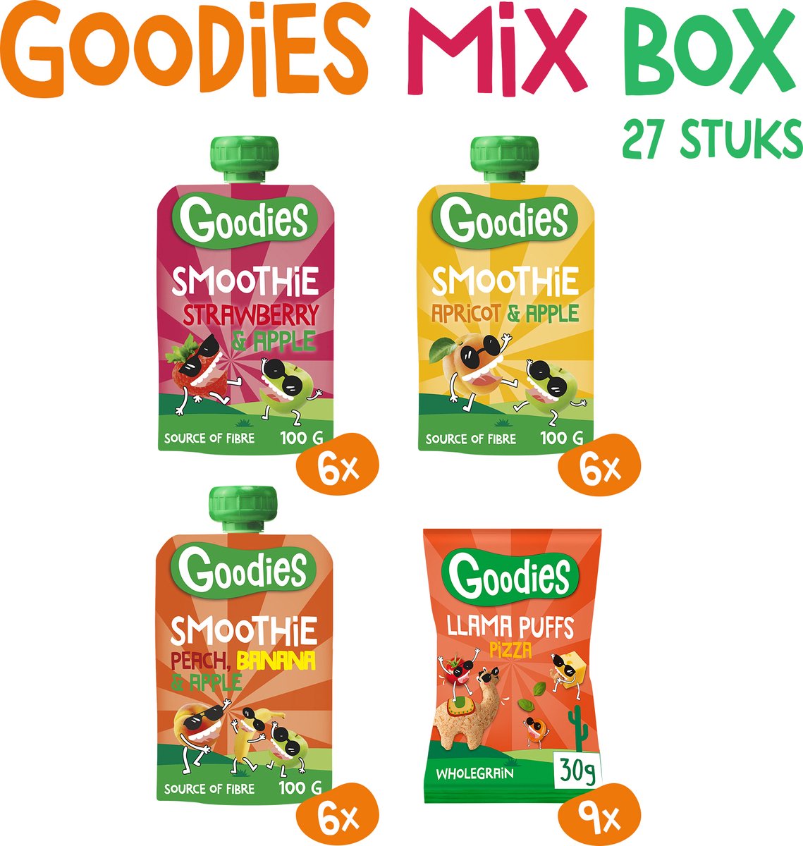 Goedkoopste Goodies Knijpfruit & Snacks Box 3 jaar - 27 stuks - Tussendoortjes, Snacks en Knijpzakjes - Peuters, Kleuters & Kids