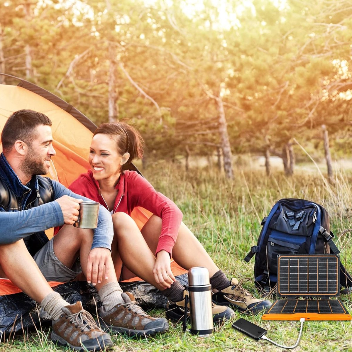 FlexSolar Draagbaar opvouwbaar zonnepaneel met 30 W QC3.0 18 W USB-A USB-C waterdicht IP67 snel opladen voor mobiele telefoons, tablets, powerbank, camera, zaklamp voor kamperen en wandelen