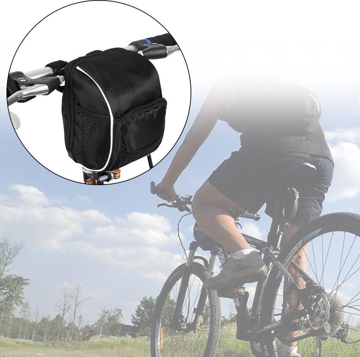 Stuurtas Quick Release waterdicht voorframe buis zakje met regenhoes voor MTB racefiets - zwart