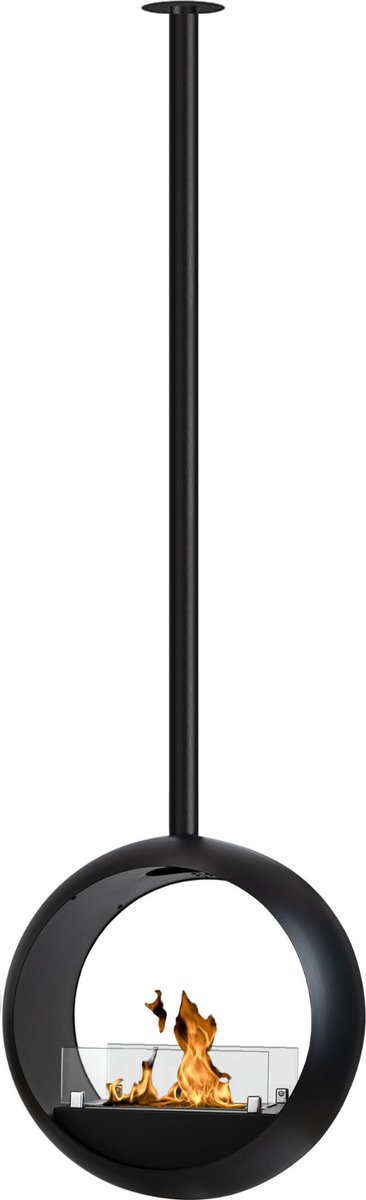 Bio-ethanol haarden - Glamm doorkijkhaard bio-ethanol plafondhaard d50 cm met beschermglas - bio ethanol hangende haard - bio ethanol ronde haard - bio ethanol zwarte ronde openhaard - bio ethanol open vuur - bio ethanol verwarming