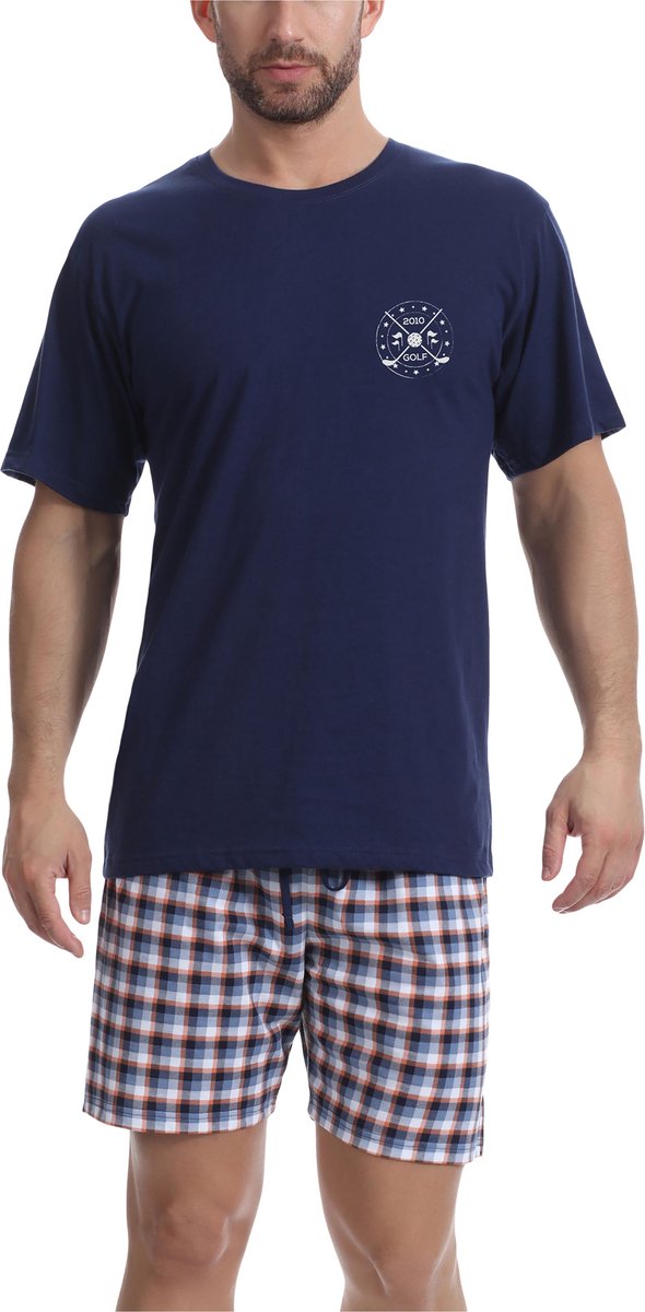Timone TI-TI30-108-PJ Heren Pyjama - ronde hals - korte mouwen - korte broek - Katoen - Donkerblauw 2021/18 - M