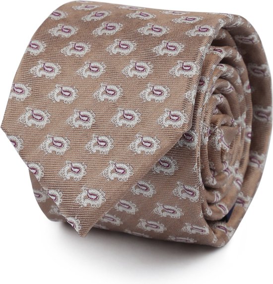 Convient - Cravate Soie Paisley Beige - Cravate de Luxe pour hommes en 100% Soie - Paisley