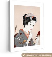 Canvas schilderij 120x160 cm - Wanddecoratie Vintage - Vrouw - Make up - Japan - Muurdecoratie woonkamer - Slaapkamer decoratie - Kamer accessoires - Schilderijen