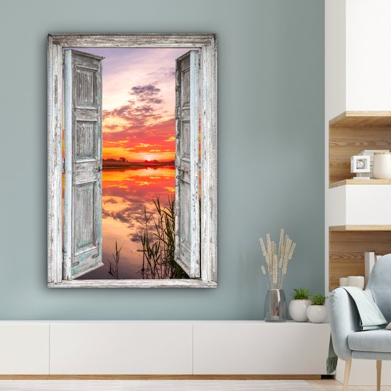 Tableau Peinture Paysage - Coucher de Soleil - Water - Transparent - 80x120 cm - Décoration murale