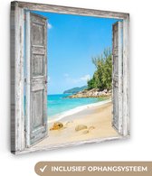 Canvas schilderij 20x20 cm - Wanddecoratie Strand - Doorkijk - zomer - Tropisch - Muurdecoratie woonkamer - Slaapkamer decoratie - Kamer accessoires - Schilderijen
