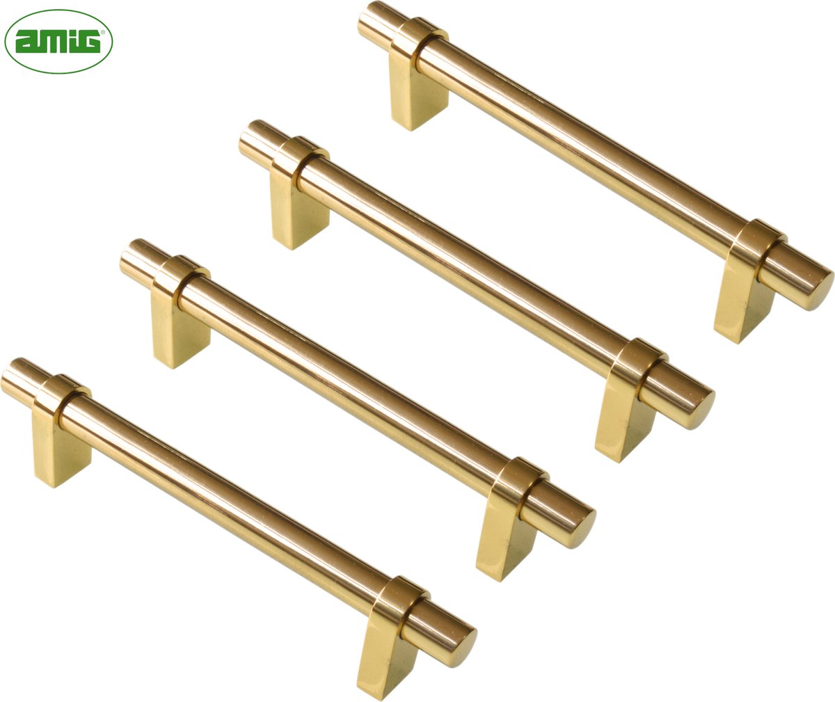 AMIG Lade Handgreep Kast Meubelgreep – Hartafstand 96mm - Lengte 130mm - 4 stuks - Gepolijst Massief Messing - Luxe Meubelonderdeel Goud