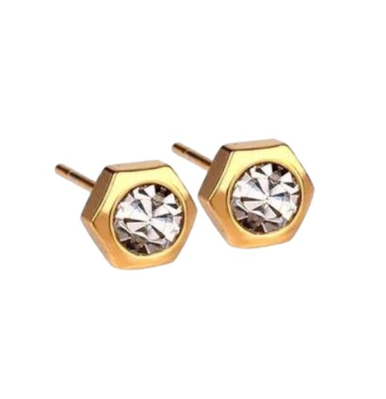 Aramat jewels ® - Zweerknopjes zeshoek kristal transparant chirurgisch staal goudkleurig 6mm